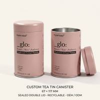 Boîte en métal cylindrique personnalisée OEM pour thé aux herbes, avec rebord argenté, conteneur pour poudre biologique, solution directe usine B2B
