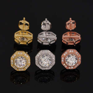 Pendientes de Moissanita Zuanfa Jewelry, 10x10.5mm, Oro, Plata, Oro Rosa, Plata de Ley S925, para Hombre y Mujer - Product Image 3