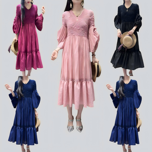 <span class=keywords><strong>Vestido</strong></span> Plisado Modesto al por Mayor para Mujer, Vestidos Rojos Sólidos Casuales y Simples para Iglesia, Ropa de Alta Calidad de Talla Única, Vestidos ODM - Product Image 3