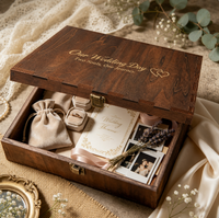 Boîte à souvenirs de mariage en bois rustique avec couvercle, conteneur pour conserver les photos de mariage, les lettres, cadeau d'anniversaire de couple