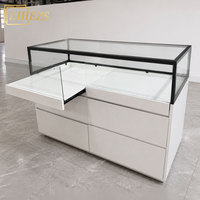 Vitrine de présentation de bijoux en MDF blanc avec verre trempé pleine vue et tiroirs pour la conception de bijouterie
