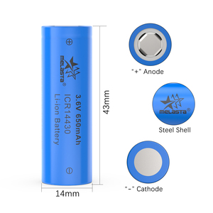 Piles Li-ion rechargeables Melasta en gros, cellules cylindriques <span class=keywords><strong>ICR14430</strong></span> 3.6V 650mAh pour packs - Product Image 3