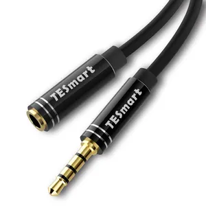 TESmart Grosir Kabel Audio 1M 3.5MM AUX Audio Stereo Pria Ke Wanita Input Kabel Ekstensi Spiral Berlapis Emas untuk Speaker
