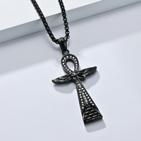 Pendentif Croix Ankh Égyptienne Artistique Punk pour Homme en Acier Inoxydable Plaqué Or avec Zircon, Accessoire Tendance de Niche pour Touristes