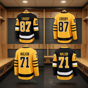 Vente en gros de maillots de hockey sur glace pour adultes en taille plus, respirants, avec broderie 3D, Pittsburgh Penguin, coton/bambou # 87 Sidney Crosby # 71 - Product Image 3