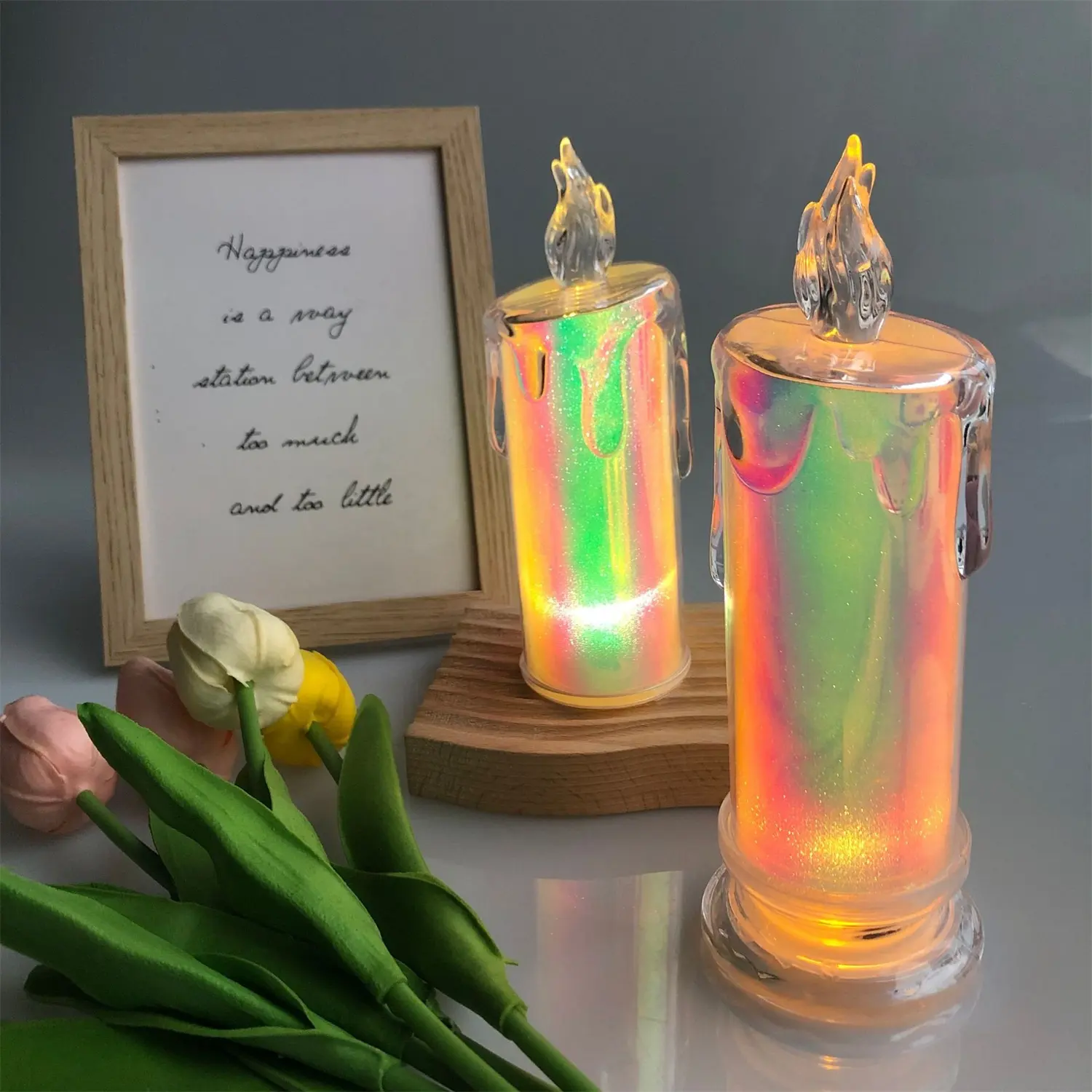Biumart Modern Table Lamp Warm Romantic Simulation Candle Decorative Table Lamp for Bedroom