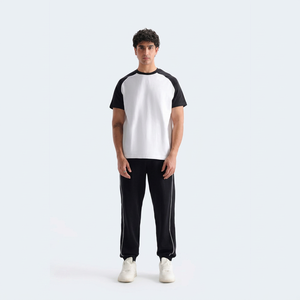 Men's Raglan Sleeve <b>T</b>-<b>Shirt</b> White <b>Black</b> Contrast Regular Fit O-Neck Casual Jersey Cotton Short Sleeve <b>Plain</b> Front Yarn Dyed - Product Image 1