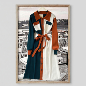 Tunique décontractée vintage durable pour l'hiver, robe mi-longue empire en tricot respirant et lavable pour femmes - Product Image 3