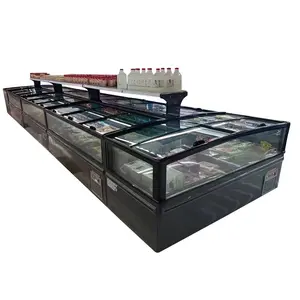 flat glass freezer showcase island display freezer supermarket frozen food merchandiser freezer