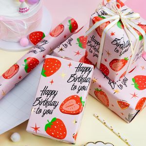<b>Pink</b> Strawberry Birthday Wrapping Paper Roll 47.23 Square Feet Double Side Recyclable Gift <b>Wrap</b> for Birthday Craft - Product Image 6