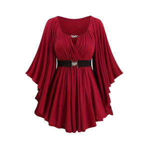 Camicette da <span class=keywords><strong>Donna</strong></span> Taglie Forti con Maniche a Campana e Cintura Decorativa <span class=keywords><strong>Rossa</strong></span>, Top Eleganti Personalizzabili - Product Image 2