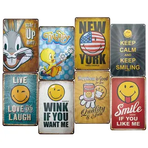 Vintage Cartoon Smile Rabbit Duck Metal Signs Retro Wall Decoration Tin Poster Man Cave Restroom Baby Living Room Home Decor