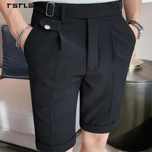 Pantalones Cortos de Traje para Hombre, Cintura Alta, Ajustables Lateralmente, Pliegues Delanteros, Negros, Formales, Estilo Old Money, Lujosos, para Verano - Product Image 5