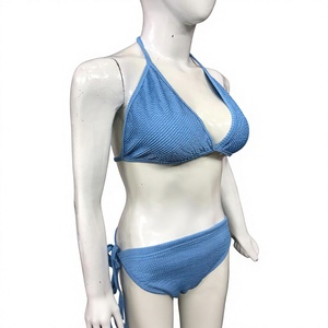 Ensemble de bikini texturé tendance pour femme, design personnalisé, respirant, côtelé, deux pièces, haut et bas, maillot de bain avec string en V sur le devant, vente en gros - Product Image 1