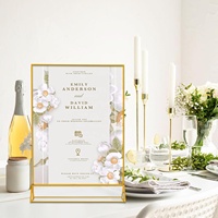 Support de menu en acrylique doré, cadre photo double face, support de prospectus, présentoir de menu de table pour numéros de table de mariage