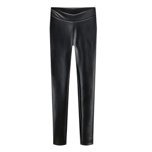 Leggings in finta <span class=keywords><strong>pelle</strong></span> sintetica con vita elastica di alta qualità nera <span class=keywords><strong>opaca</strong></span> per la collezione primavera pantaloni elasticizzati Plus maglia cucita - Product Image 1