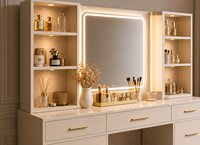 Miroir blanc professionnel moderne avec 3 modes d'éclairage, table de maquillage et coiffeuse pour chambre, hôtel et salon