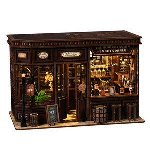 Corner Tavern Retro European Style <b>Wooden</b> Miniature <b>Model</b> 1:12 Scale Handmade Assembly DIY Toy For Boys Gift - Product Image 1