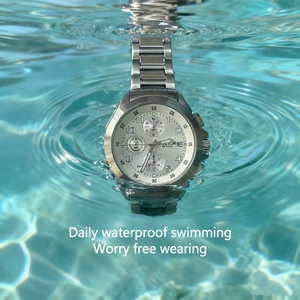 Đồng hồ nam cao <span class=keywords><strong>c</strong></span>ấp bằng thép không gỉ, chống nướ<span class=keywords><strong>c</strong></span>, máy quartz, mặt tròn <span class=keywords><strong>c</strong></span>ổ điển và dây đeo ba mắt 20mm. - Product Image 4