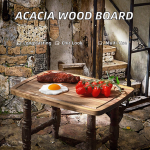Planche à découper rectangulaire en bois d'acacia LEXDO, plateau solide pour le petit-déjeuner, le fromage et les fruits, avec poignée en acier inoxydable noir, épaisseur 1,5 cm - Product Image 2