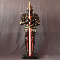 Statue de guerrier romain grandeur nature en fibre de verre couleur bronze antique, chevalier avec lance, statue romaine à vendre
