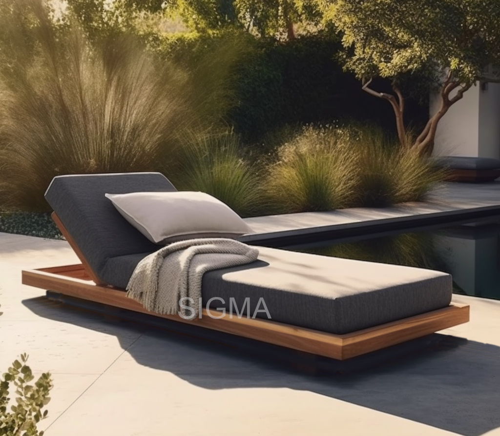 SIGMA Factory Foshan Furniture Outdoor New Arrival Patio  Natural Solid Teak Wood  Teak Chaise Lounge
