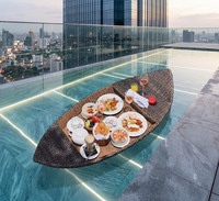 Panier de service flottant en forme de bateau, tressé à la main en osier synthétique, idéal pour le petit-déjeuner, les villas, les piscines et les fêtes aquatiques - Grande Vente