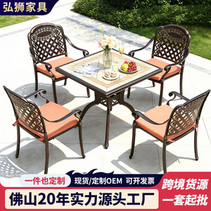 Ensemble de jardin en aluminium moulé, 6 places, table et chaises de patio extérieures, résistant aux intempéries, style traditionnel - Product Image 5