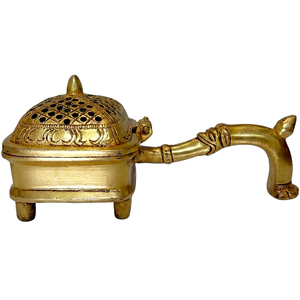 Handcrafted Vintage Brass Incense <b>Burner</b> with Handle Traditional Dhoop Dhuni Pot for Pooja Home Temple Aromatherapy Decor - Product Image 1