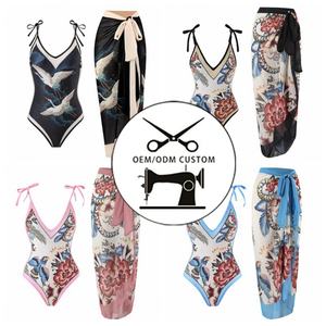 ชุดแฟชั่นผู้หญิงแบบสั่งทำ 2 ชิ้น ลายพิมพ์ดอกไม้และสัตว์ ชุดคลุมกระโปรงและบิกินี่แบบชิ้นเดียว ชุดว่ายน้ำสำหรับออกกำลังกายและใส่ไปชายหาด - Product Image 1