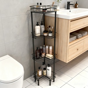 OEM/ODM Bathroom Corner Shelf 4 Layers Triangular Freestanding Storage Rack For Bathrooms - Product Image 2