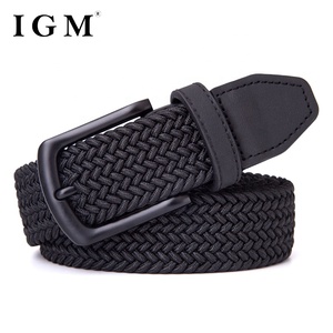 <span class=keywords><strong>Ceinture</strong></span> élastique extensible en tissu tressé noir personnalisé IGM pour hommes et femmes - Product Image 1