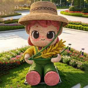 Statue <span class=keywords><strong>de</strong></span> blanchillier personnalisée en forme <span class=keywords><strong>de</strong></span> fille paysanne <span class=keywords><strong>de</strong></span> dessin animé, en paille, pour aménagement paysager extérieur, parcs, pelouses, jardins et terrasses, Décoration paysagère OEM - Product Image 1