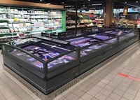 Verre transparent de grande surface à économie d'énergie courbe de dégivrage automatique Fenêtre en verre Combiner Island Congélateur Coffre Réfrigérateur Vitrine