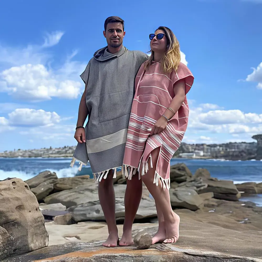 Hot Selling Hoge Kwaliteit 100% Katoenen Kalkoen Capuchon En Tassale Snel Droog Strandlaken Reizen Vakantie Poncho