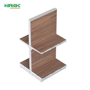 Estante Góndola con Acabado Madera, Exhibidor Metálico para Minoristas, Resistente, para Supermercados y Tiendas - Product Image 1
