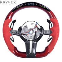 Volant sport en cuir rouge et fibre de carbone Kryvex pour F30/F32/F10/F20/E46/E60/E90/M2-M6 avec lumières LED - Ajustement parfait