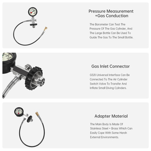 Manómetro de Alta Presión para Cilindro de Buceo DIDEEP, Adaptador de Tanque con Puerto DIN - Product Image 3