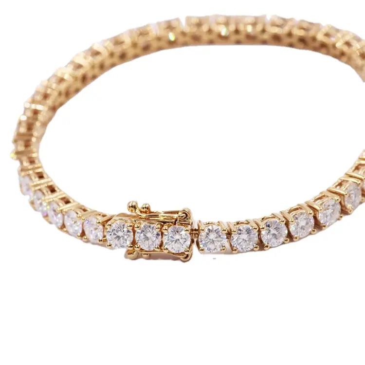 Haiktianyu — Bracelet gemmes fait à la main, bijou rond blanc en or véritable, momanite Tennis 14k/18k, 2mm, 3mm, 4mm