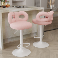 Tabourets de bar roses en bouclette, réglables en hauteur, pivotants, avec dossier en forme de arc, chaises de bar modernes rembourrées pour la cuisine