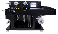 Máquina impresora de etiquetas adhesivas rollo a rollo de color UV impresión automática laminación troquelado eliminación de residuos corte rebobinado.