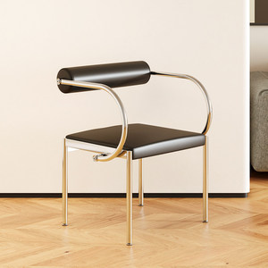 Mid-century Designer Vintage-style Stainless Steel Dining <b>Chair</b> with Leather Upholstery and Soft Padding for <b>Study</b> Bedroom Use - Product Image 4