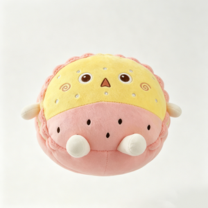 Peluche macaron personnalisée, mini, blanche, avec des détails en forme de dessert, fond à pois de graines de pastèque, dessus crème jaune à pois scintillants - Product Image 4