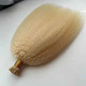 En kaliteli önceden bağlanmış I ucu insan saçı postiş sapıkça düz Keratin İtalyan tutkal özelleştirilmiş renk kıvırcık ham doğal saç