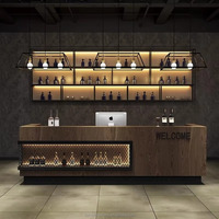 Comptoir de bar de restaurant moderne avec éclairage LED, design de table de présentation pour bar à vin, comptoir de bar d'hôtel en marbre