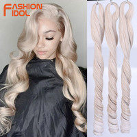Extensions de cheveux synthétiques en fibre haute température, boucles françaises, double trame, 300g, pour tresses au crochet, ondulations lâches