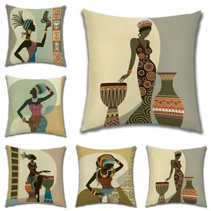 Fashion African Lady Oil Painting Soft Pillow Cover Black Women Home Art Decor Sofa Throw Pillow Case Cotton Linen Cushion Cover
