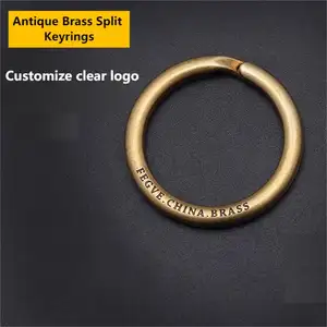 Copper zinc alloy Custom Keyring Scratch Resistant Customize clear logo Antique Brass Split Key Rings 32mm