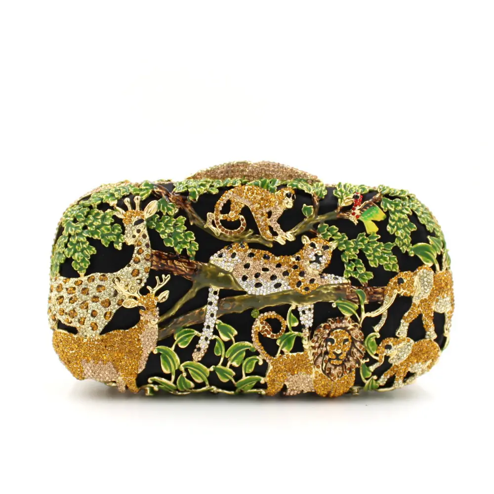 Bolso de noche de Metal con diamantes de imitación, bolso de mano de lujo con diseño de bosque Animal, 2022