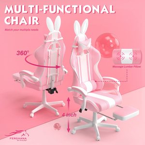 Silla <span class=keywords><strong>Gamer</strong></span> Rosa Reclinable con Reposapiés, Silla de Oficina <span class=keywords><strong>para</strong></span> Juegos con Masaje, Linda Silla de <span class=keywords><strong>Escritorio</strong></span> <span class=keywords><strong>para</strong></span> Chicas - Product Image 5